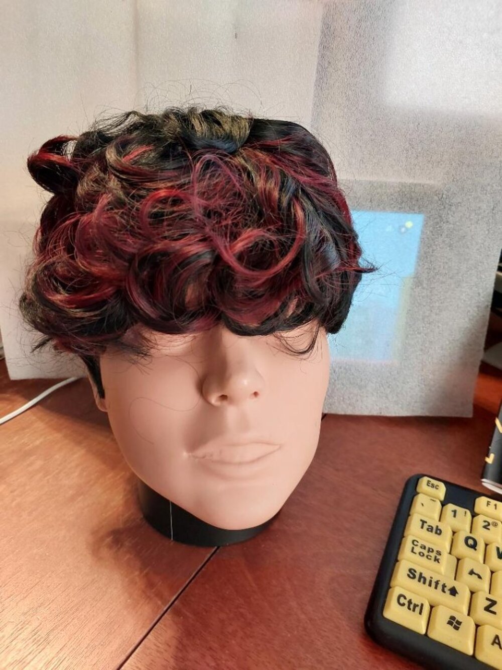 NEW BOX ! Short Pixie Cur Wig For Men With Black Mixed Burgundy Red Tone